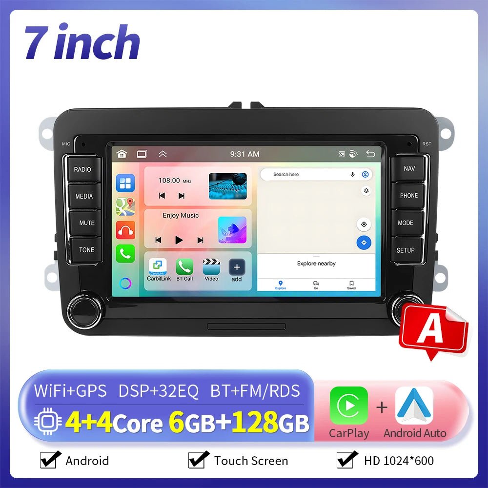 Inefala 7/9 Inch 6+128G CarPlay Android Auto Car Radio for VW Volkswagen Golf 5 6 Touran Passat B6 Polo Jetta Sharan Seat Skoda