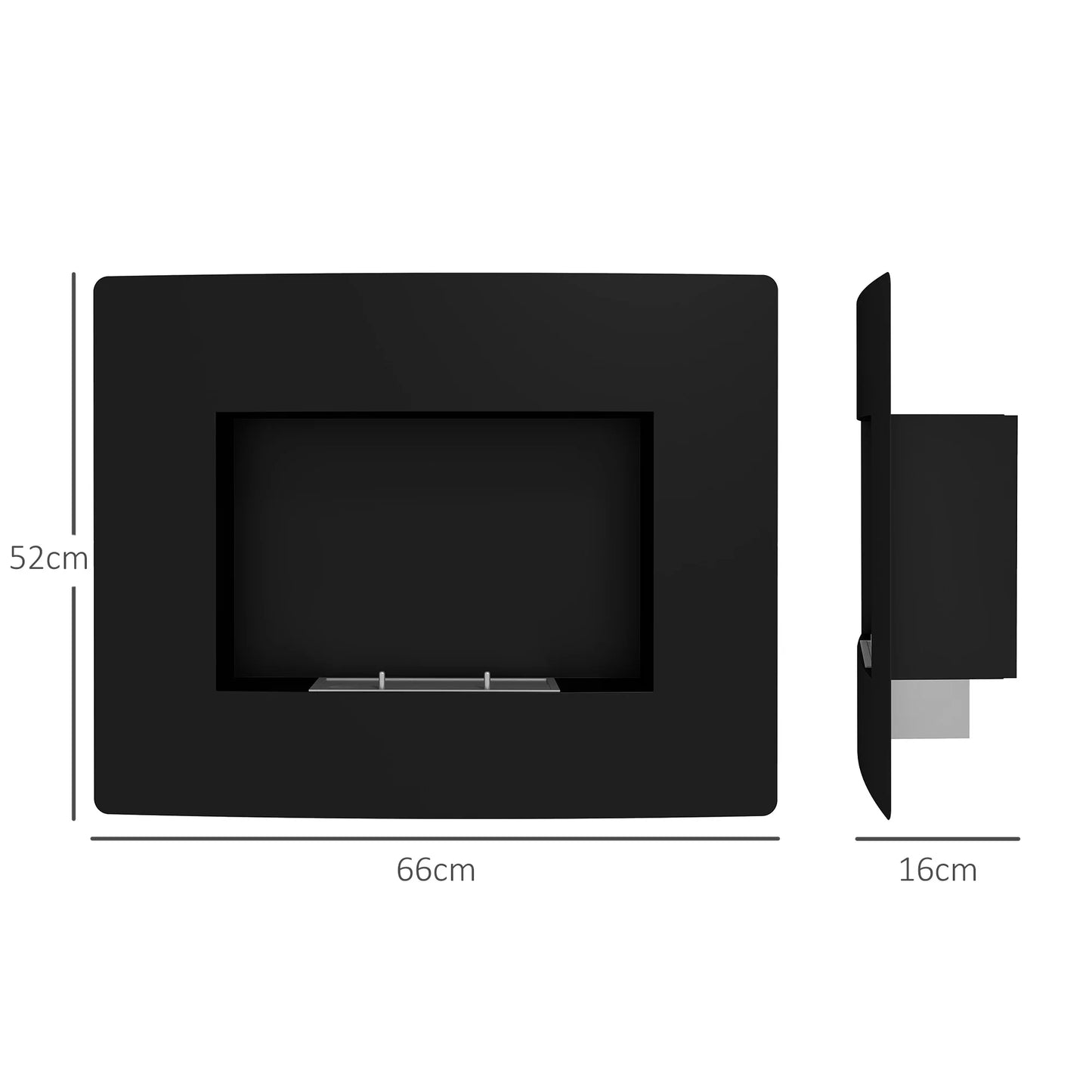 Bioethanol Haard – Wandhaard – Vuurhaard – Sfeerverwarming – Bio Ethanol Vuur – Rookvrij En Geurloos – 66x16x52 cm – RVS Hittebestendig
