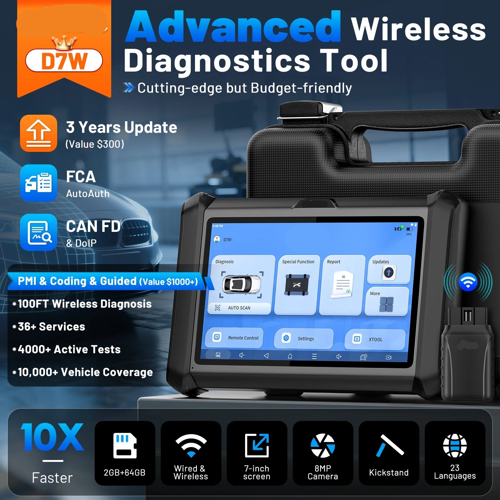 Autodiagnose Scanner – Diagnose Tool – Foutcode Uitlezen – Draadloze OBD2 Scanner – Wifi Bluetooth – 7-Inch Touchscreen – ECU Codering - QUORE