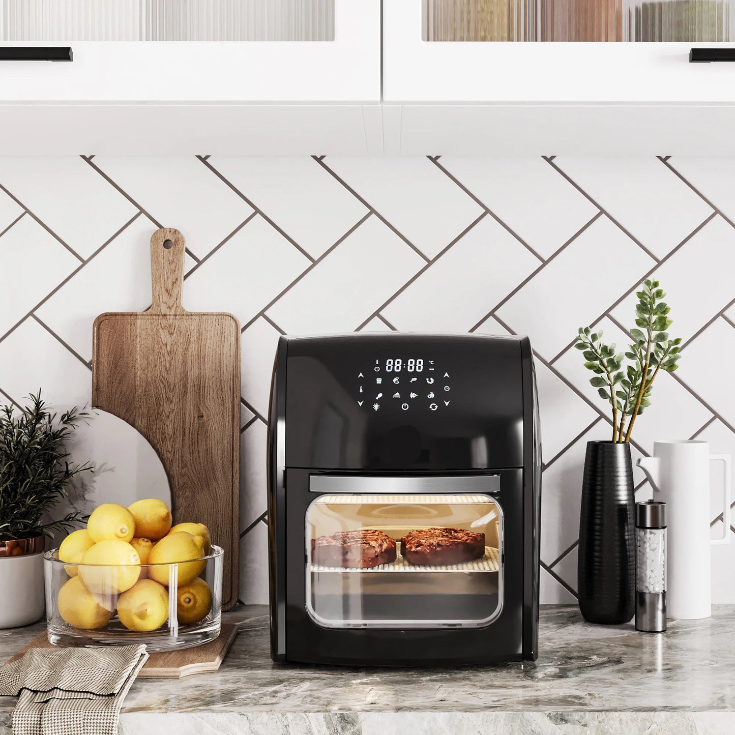 Airfryer - Heteluchtfriteuse - Keukenapparaten - met LED-Touchscreen - Timer - 8 Programma's - 1800W - 12L - 220-240V - 50Hz-60Hz - 35 x 33.5 x 40 cm - Zwart