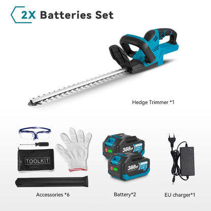 Heggenschaar - Elektrische - Snoerloos - Struiktrimmer - Grasmaaier - 2000W - 15000 RPM - met 18V-21V Batterij - voor het Snijden - Trimmen - Snoeien van Struiken - Blauw