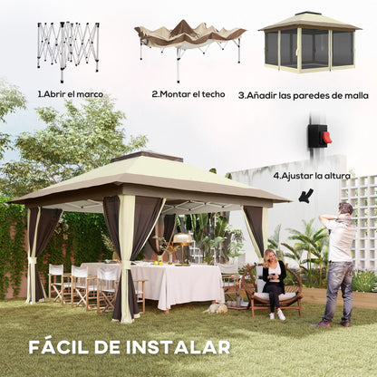Paviljoen - Tuinpaviljoen - Partytent - Tuintent - Pop-up Kliksysteem - Stabiel - Vouwtent - met Mesh Cover - Opvouwbaar - Waterdicht - Winterbestendig - 50+UV-Bescherming - voor Tuin - Buiten - Achtertuin - 3.6 x 3.6 m - Cream