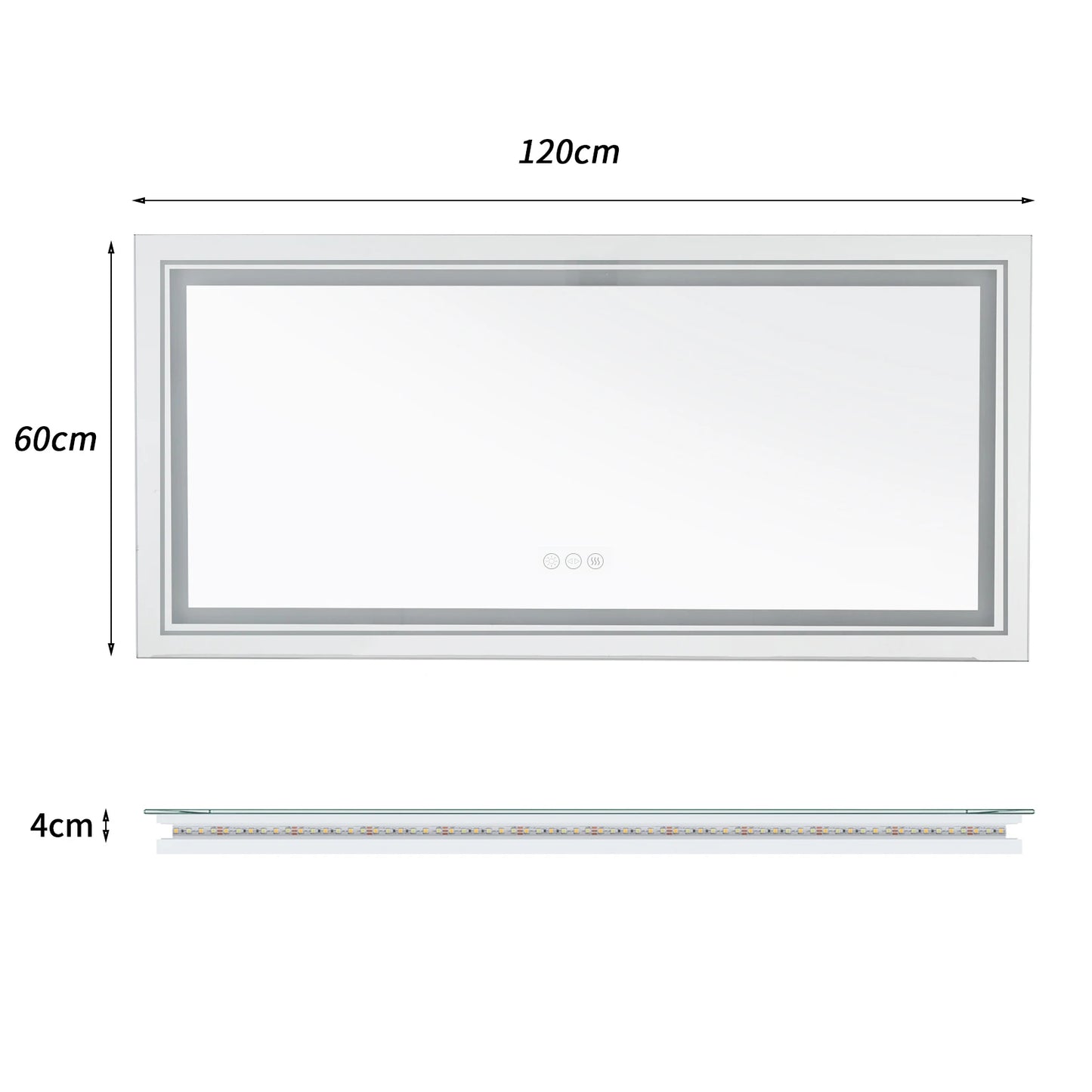 LED Badkamerspiegel – Verlichte Spiegel – Badkamer Spiegel – Touch Spiegel – Anti-Condens – Aluminium Frame – IP44 Waterbestendig - 47.2x23.6inch
