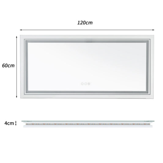 LED Badkamerspiegel – Verlichte Spiegel – Badkamer Spiegel – Touch Spiegel – Anti-Condens – Aluminium Frame – IP44 Waterbestendig - 47.2x23.6inch
