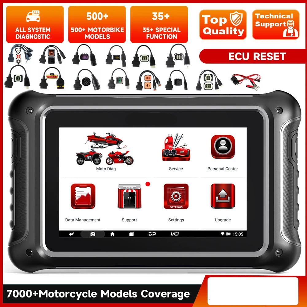 Motor Diagnose Tool – Motorfietsen Scanner – Foutcode Lezer – OBD2 Scanner – 7-Inch Touchscreen – 35+ Onderhoudsfuncties