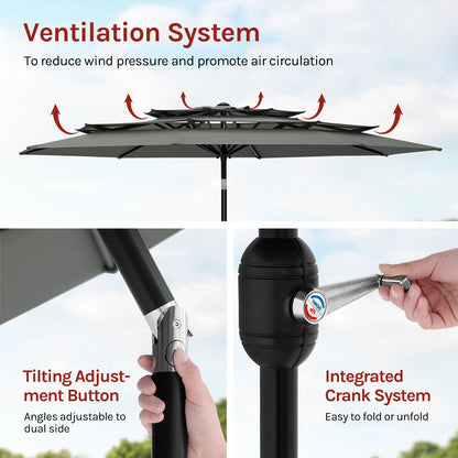 Parasol - Tuinparasol - Strandparasol - Zweefparasol - Balkon Parasol - Grote Parasol 292cm - met UV-bescherming, Kantelbaar en met 3 Ventilatieopeningen - Donkergrijs