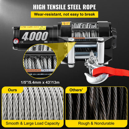 Electric Winch - Winch - Tackle - Electric Hoist - Wire Rope Winch - 4000lbs - with 10M Cable - with Wireless Control - for ATV Truck Off Road
