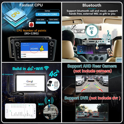 2-DIN Autoradio – Multimedia Speler – Auto Stereo – Navigatiesysteem – Touchscreen Radio – Android 14 Besturing – Draadloze CarPlay & 4G LTE Connectivity