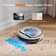 Mop System - Vacuum Cleaner - Robot Vacuum Cleaner - Cordless Vacuum Cleaner - Robot Vacuum Cleaner with Mop Function - Compatible with Alexa/Google/WiFi - 120mins - 3000Pa