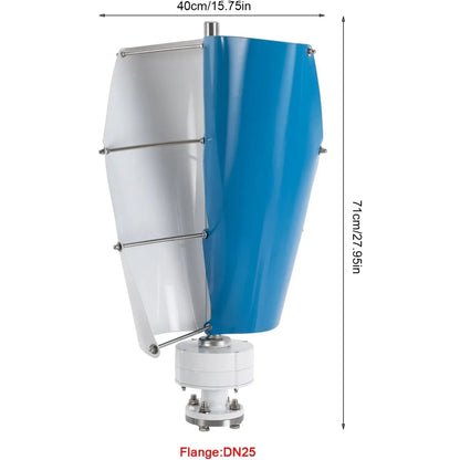 Windturbine – Windgenerator – Windmolen – Duurzame Energie – 500W Vermogen – IP67 Bescherming – Fluisterstil Minder Dan 62 dB - Blauw & Wit