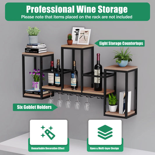 Metal Wine Bottle Holder Wall Mounted Wine Storage Display Rack Industrial for Home Bar Dining Room Kitchen