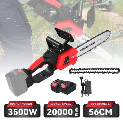 Elektrische Kettingzaag - Snoeizaag - Handzaag - Kettingzaag Accu - 12 Inch - 3500W - Borstelloze - voor Houtzagen - Snoeien - en Tuinonderhoud - 2 Accu