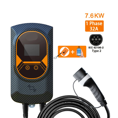 Laadpaal – Wallbox – Thuislader – Slimme Lader – Wifi Bediening – 7.6 kW - 32A - 1 Phase – IP66 Waterdicht - QUORE