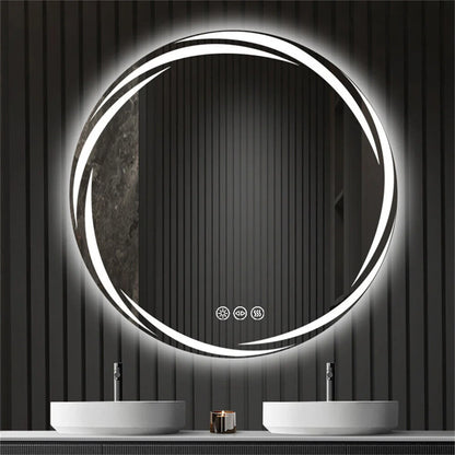Badkamerspiegel - met LED - Wandspiegel Rond - Badkamerspiegel met Verlichting - Anti-condens - Dimbaar - Backlit - 3 Lichtkleuren - Touchscreen - IP56 Waterdicht - Draaduitgangsgroef - 60x60cm - QUORE