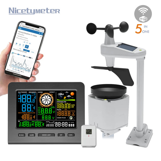 Complete Personal Remote Monitoring Wi-Fi Weather Station Indoor/Outdoor Temp & Humidity Wind Speed Direction Rain Fall Data