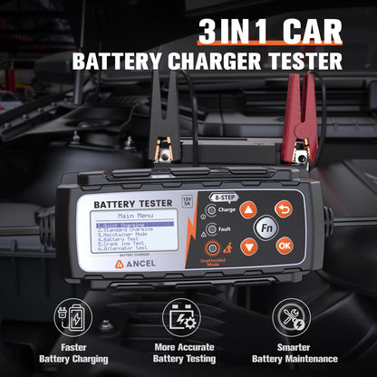 Acculader 12V – Batterijlader – Accu Tester – Accu Onderhoud – 8-Stappen Laadproces – IP65 Waterdicht – Automatische Herstelfunctie