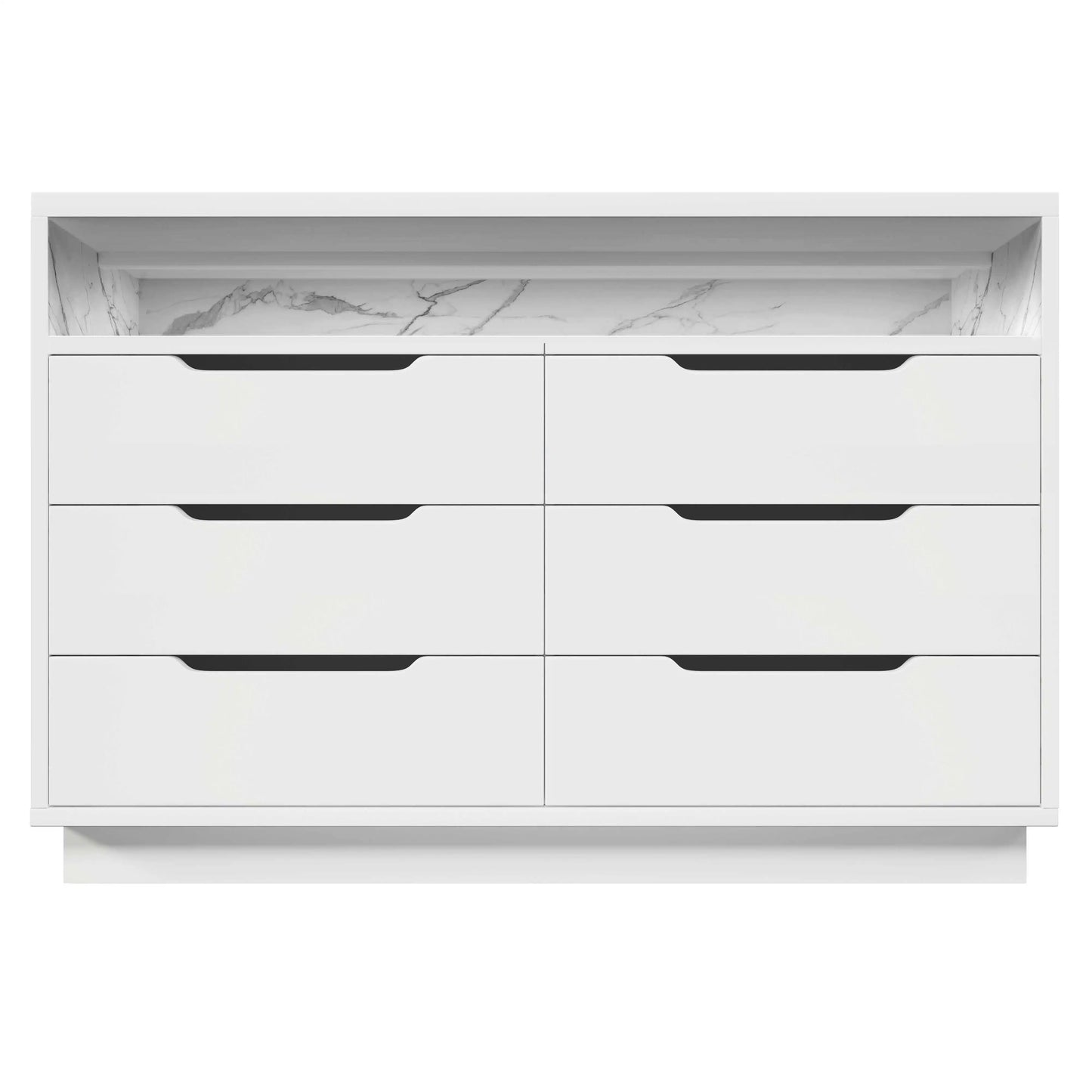 Ladenkast – Ladekast – Kast Met Laden – Opbergkast – Moderne Marmerlook – 6 Laden – LED-Verlichting - QUORE