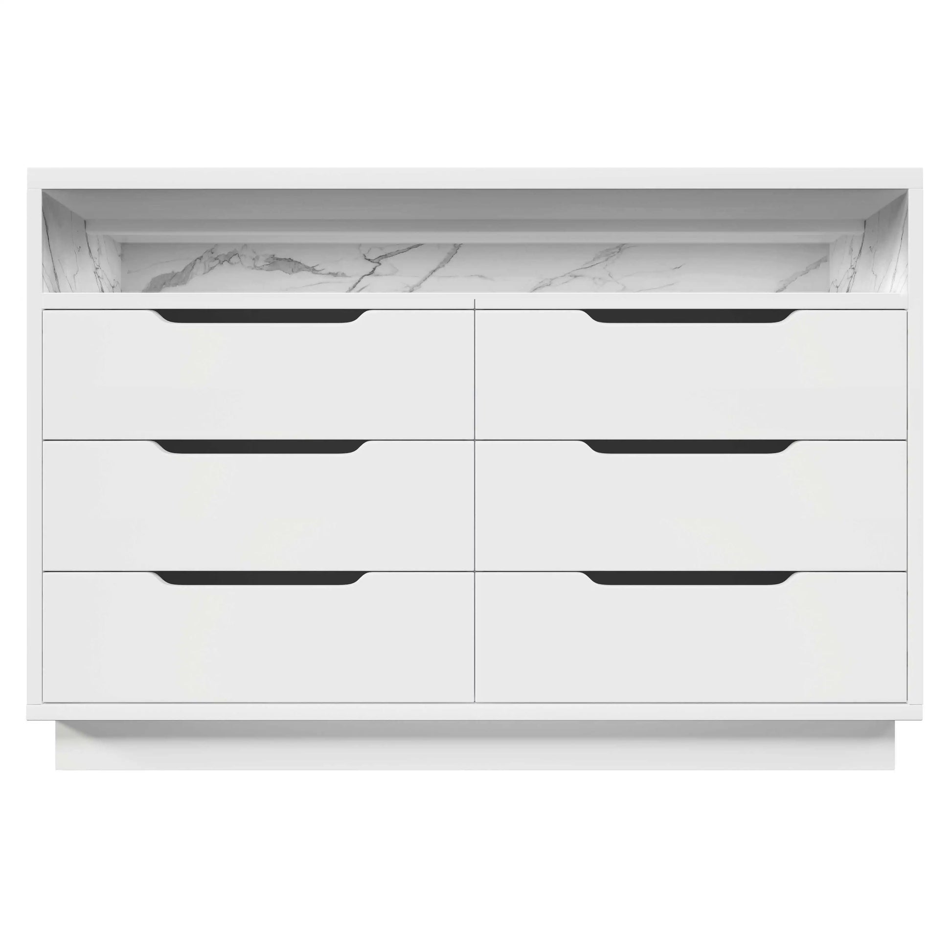 Ladenkast – Ladekast – Kast Met Laden – Opbergkast – Moderne Marmerlook – 6 Laden – LED-Verlichting - QUORE