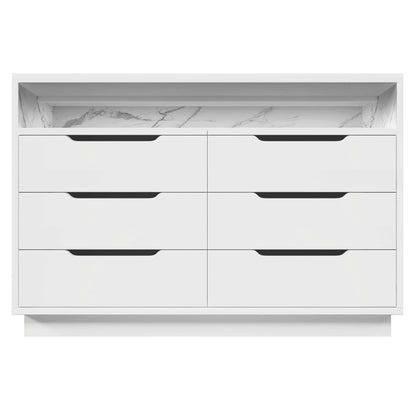 Ladenkast – Ladekast – Kast Met Laden – Opbergkast – Moderne Marmerlook – 6 Laden – LED-Verlichting - QUORE