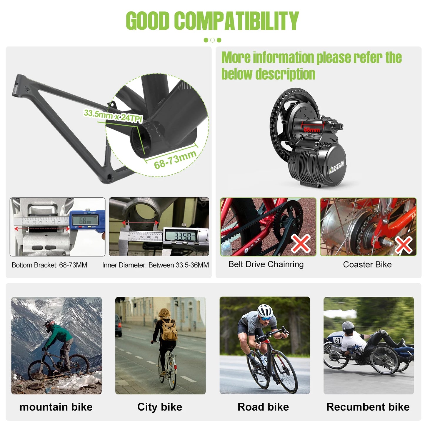 E-bike Conversiekit – Elektrische Fiets Motor – Middenmotor – Ebike Ombouwset – Fiets Conversieset – 48V 750W Krachtige Ondersteuning – Torque Sensor - QUORE