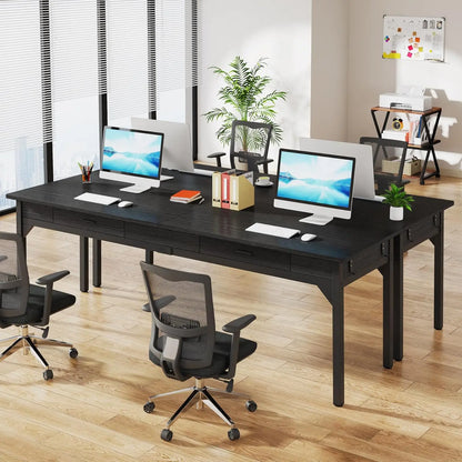 Bureau – Werkplek – Thuiswerkplek – Twee Personen – Extra Breed – Met Laden – Verstelbare Pootbeschermers - 200 x 60 x 82 cm - Zwart