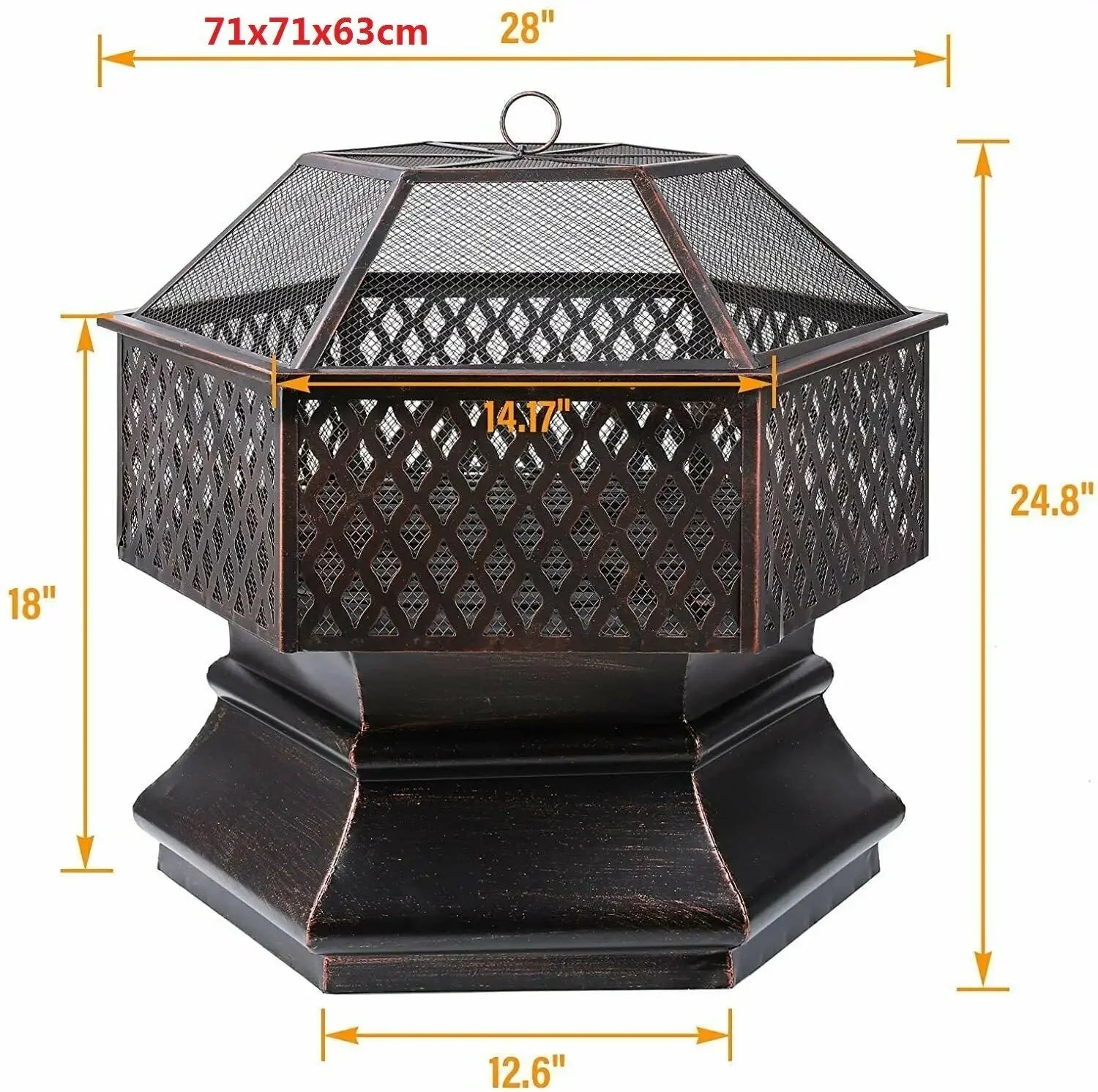 Vuurkorf – Tuinverwarmer – Barbecue – Kampvuurkorf – Hexagonaal – Hittebestendig Staal – Groot Grilloppervlak 69x69cm - QUORE