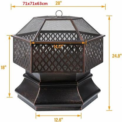 Vuurkorf – Tuinverwarmer – Barbecue – Kampvuurkorf – Hexagonaal – Hittebestendig Staal – Groot Grilloppervlak 69x69cm - QUORE