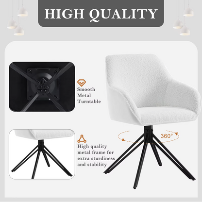 Draaistoel - Draaibare Eetkamerstoelen – Set van 2 – Ergonomische Corduroy Stoelen met Armleuningen – Comfortabele Keuken- & Loungestoelen – 360° Draaiend – Stabiel & Modern Design - 58x53.5x82cm - Wit