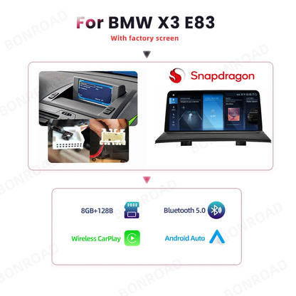 Autoradio BMW X3 E83 – Multimedia Systeem – Navigatie – Touchscreen – Bluetooth – 10,25 Inch – Android 12 OS – 4x45W Versterker