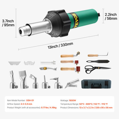 PVC Hetelucht Lijmpistool – Lijmpistool – Heteluchtpistool – Lijmverwarmer – Lijmapparaat – 1600W Motor – 9 Temperatuurstanden