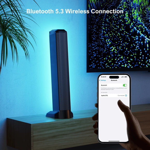 Soundbar - Soundbars voor TV en Theater - Soundbar met Subwoofer - 5.0ch - Afneembare - Met App-bediening - HDMI - ARC - OPT - AUX - Sound Bar voor Smart TV - Met RGB-verlichting - Zwart