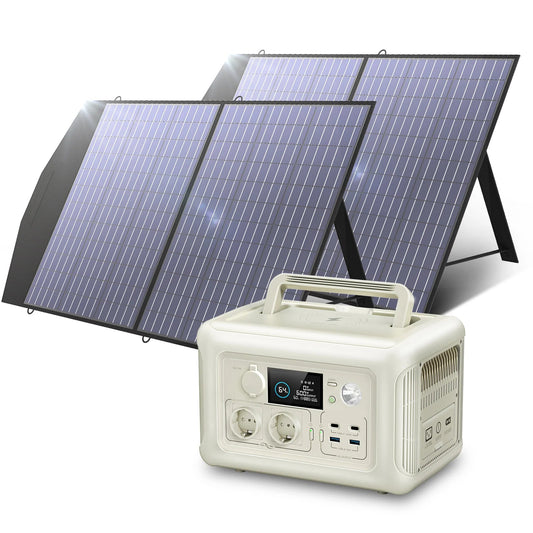 Draagbare Powerstation - Powerbank - Stroomgenerator - Generator - 600W Vermogen – met 2x100W Zonnepaneel - Generatoren - LiFePO4 Batterij – UPS & MPPT Technologie – Geschikt voor Outdoor & Noodstroomvoorziening