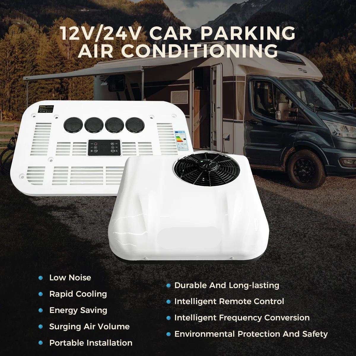 Dak Airco - Dak Airconditioner - Air conditioning - Efficiënte Koeling - met Afstandsbediening - voor RV - Camper Van - Vrachtwagens - Boten - 10000 BTU - 300-700W - 150-400m³/u - 1-3KW - 12V - Wit