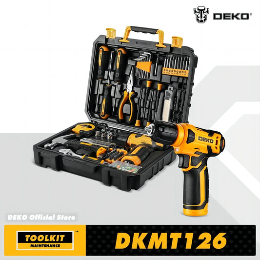 DEKO 126Pcs Power Tool Combo Kits with 8V Cordless Drill,10MM 3/8'' Keyless Chuck,Professional Home Household DIY Hand Tool Kits - QUORE