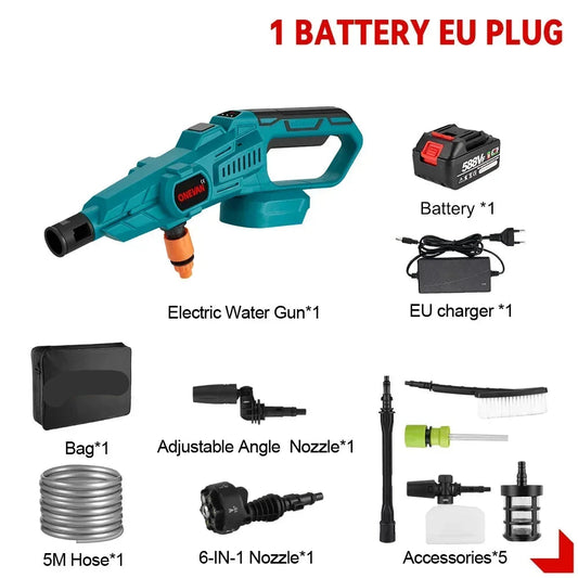 Hogedrukreiniger Accu - 200Bar - Hogedrukspuit - Draadloze 3500W - Krachtige Waspistool - met 6-in-1 Nozzle - Compatibel met 18V Accu - 1 Accu's met 1 Lader - QUORE