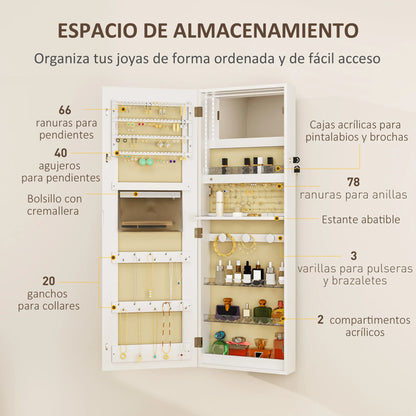 Spiegel Sieradendoos – Sieradenkast – Sieraden Opberger – Make-up Kast – Accessoire Organizer – 360° Draaibare Basis – Tri-color LED-verlichting – Slot Met Sleutels – Beige Bekleding - QUORE