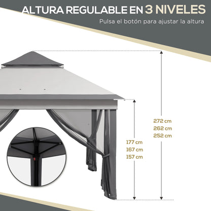 Paviljoen - Tuinpaviljoen - Partytent - Tuintent - Pop-up Kliksysteem - Stabiel - Vouwtent - met Mesh Cover - Draagtas - Opvouwbaar - Waterdicht - Winterbestendig - 50+UV-Bescherming - voor Tuin - Buiten - Achtertuin - 326 x 326 x 272 cm - Grijs - QUORE