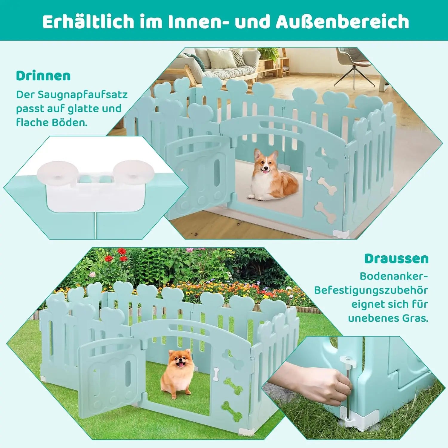 Dog Pen, H60cm, 3/5/7+1 Panels, with Lockable Door, Recycled Plastic,Puppy Enclosure,For Rabbit Runs, Indoors, Outdoors, Playpen - QUORE