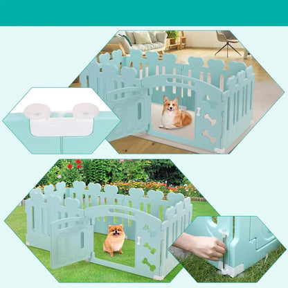 Hondenren - Puppyren - Konijnenren - Konijnenhok - van Gerecycled Kunststof - H60cm - 3/5/7+1 Panelen met Deur – Voor Binnen en Buiten - Grijs-Wit