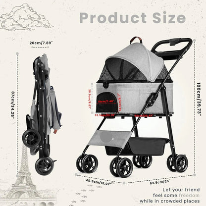 Opvouwbare Huisdierenbuggy - Hondenbuggy - Hondenwagen - Wandelwagen - Honden en katten - Draagbare - Lichtgewicht - met Veiligheidsharnas - Groen