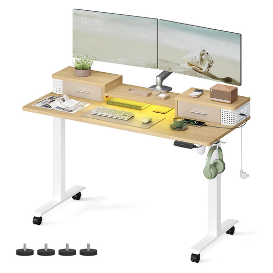 Elektrisch Sta-bureau - Hefbureau - Hoektafel - Monitorstandaard - Verstelbaar - met USB-oplaadpoort - voor Thuiskantoor - 50dB - 60 x 140 x 72-120 cm - Wit