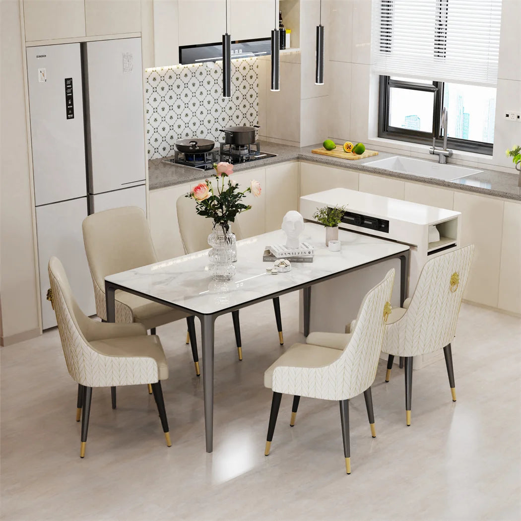 Eettafel – Eettafel Rechthoekig – Sintered Stone Tafel – Moderne Tafel – Hittebestendig Tafelblad – Aluminium Poten – Krasbestendig - 160 x 80 x 74 cm - Wit