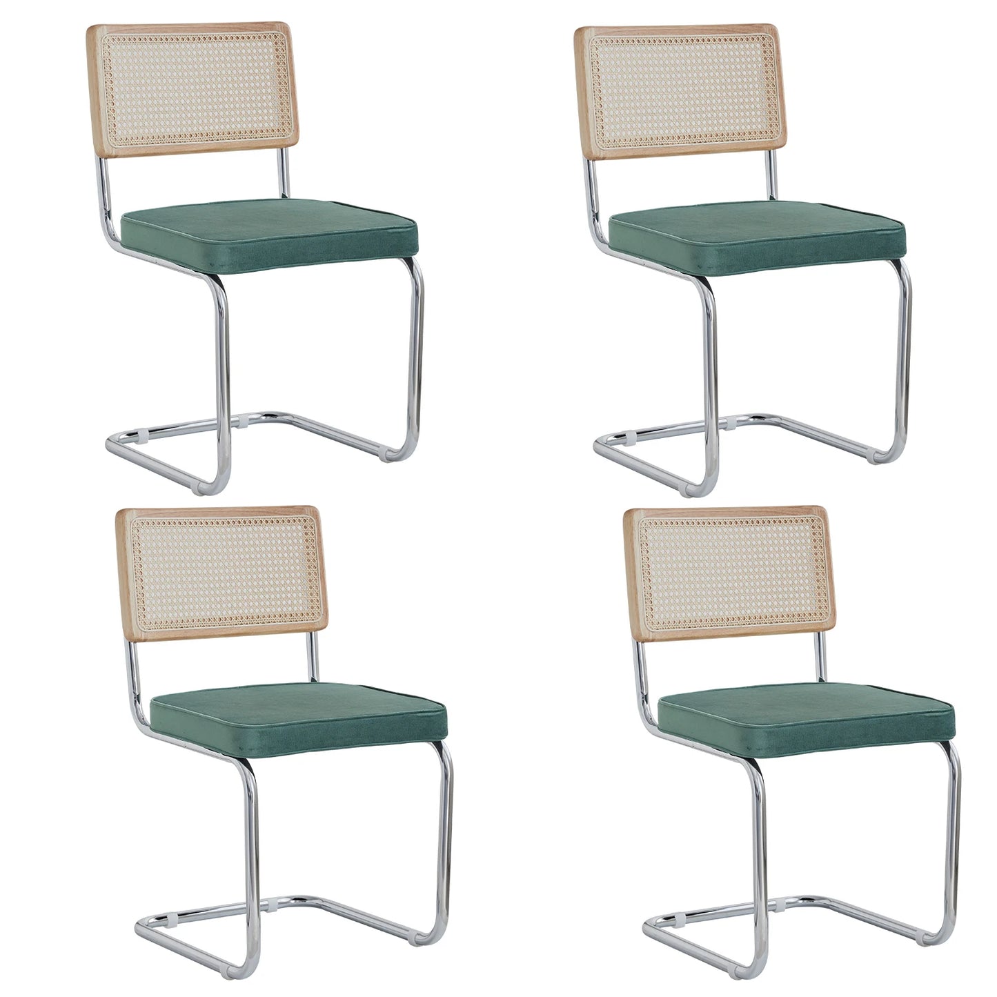 Eetkamerstoelen – Stoelen – Rattan Stoelen – Fluwelen Stoelen – Metalen Frame – Ademend Rattan – Draagvermogen 120 Kg - Groen