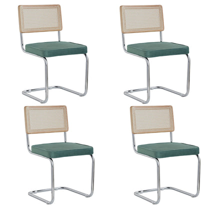 Eetkamerstoelen – Stoelen – Rattan Stoelen – Fluwelen Stoelen – Metalen Frame – Ademend Rattan – Draagvermogen 120 Kg - Groen