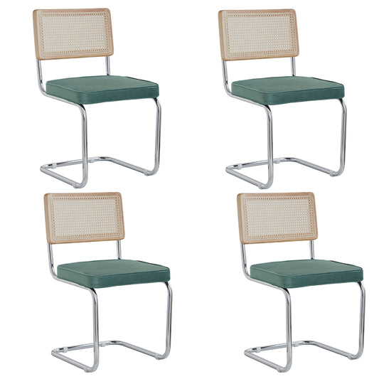 Eetkamerstoelen – Stoelen – Rattan Stoelen – Fluwelen Stoelen – Metalen Frame – Ademend Rattan – Draagvermogen 120 Kg - Groen