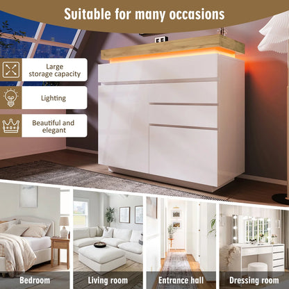 Ladekast – Ladenkast – Opbergkast – Kast – Kommode – Hoogglans – Verstelbare Legplanken – LED-Verlichting - QUORE