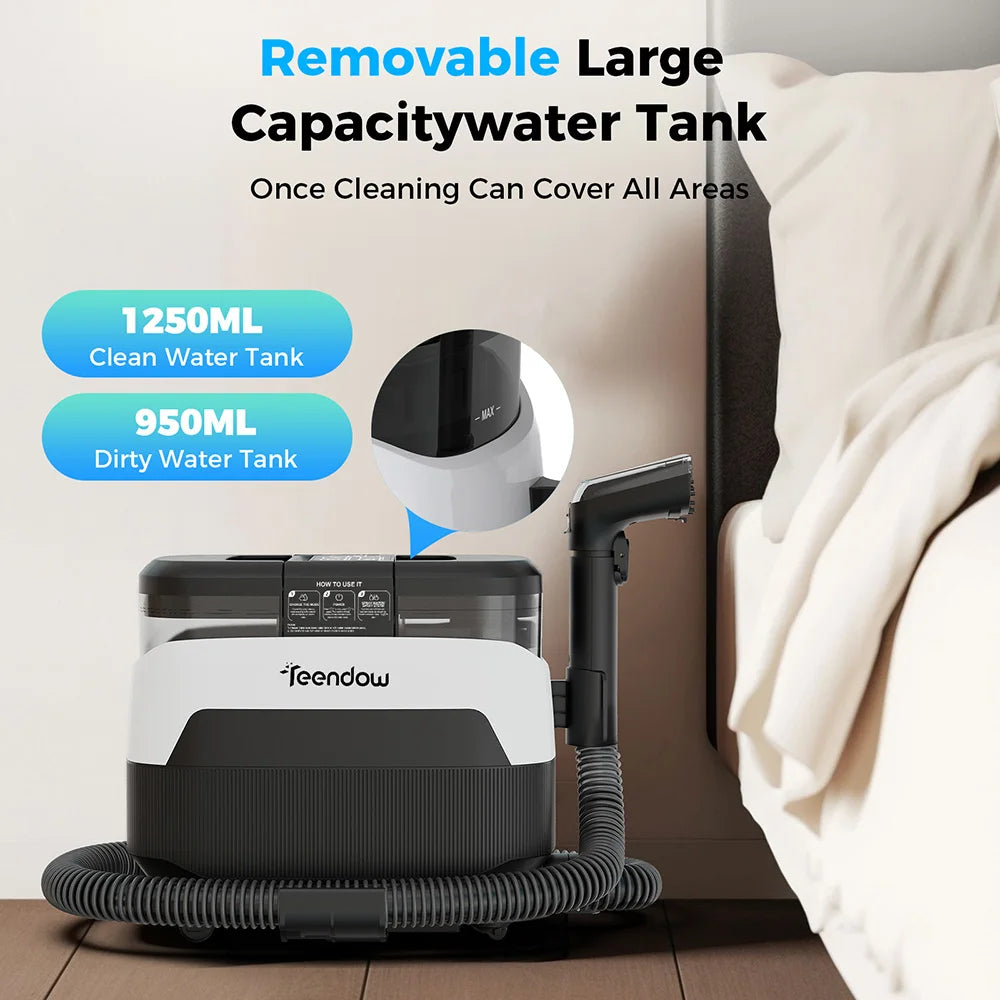 3-In-1 Stoomreiniger – Stofzuiger – Tapijtreiniger – Meubelreiniger – Vloerreiniger – 1650W Krachtige Stoom – Zuigkracht 12.000 Pa Met Dubbele Watertanks - QUORE