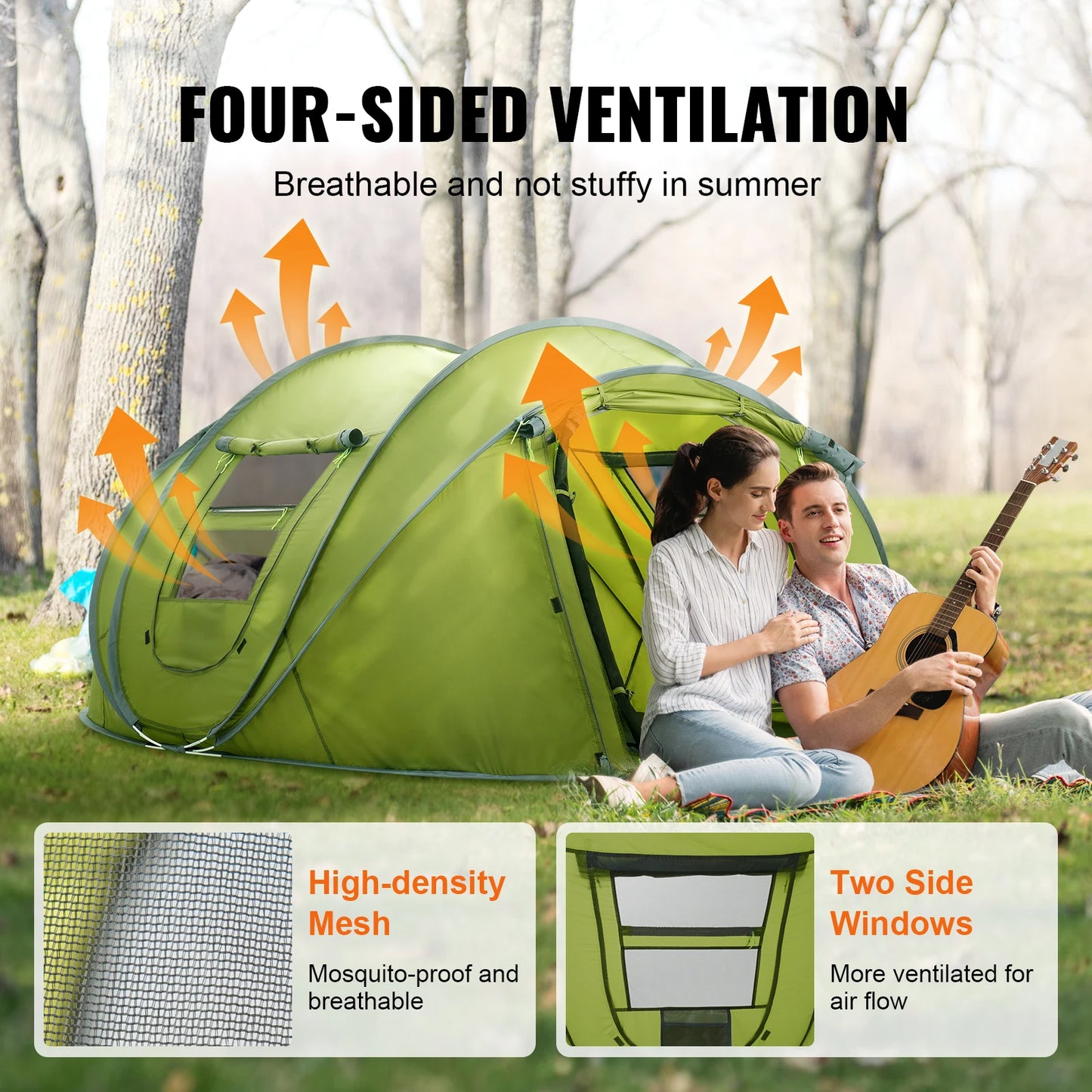 Campingtent - Opvouwbar Campingtent - Pop-Up Tent voor 4 personen - Familietent - Koepeltent - Draagbare - Ultralicht - Waterdicht - voor Buiten - Wandelen - Bergbeklimmen - 280 x 202 x 131 cm - Groen