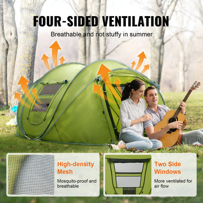 Campingtent - Opvouwbar Campingtent - Pop-Up Tent voor 4 personen - Familietent - Koepeltent - Draagbare - Ultralicht - Waterdicht - voor Buiten - Wandelen - Bergbeklimmen - 280 x 202 x 131 cm - Groen