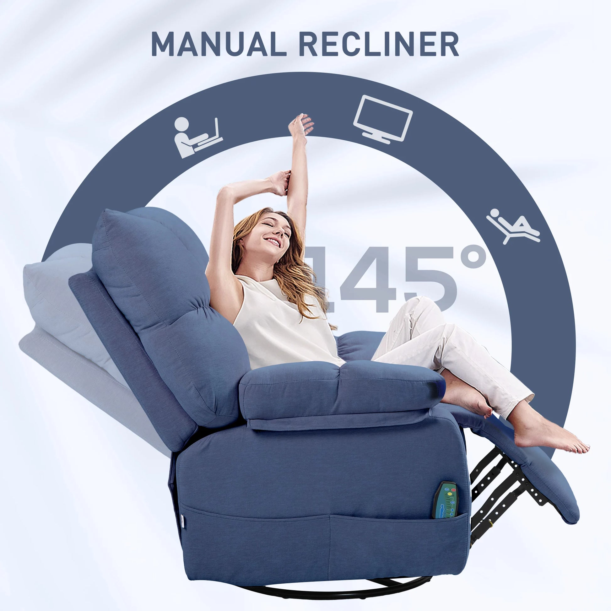 Elektrische Relaxfauteuil – Relaxstoel – Massagefauteuil – Relaxstoel Met Massage – Verstelbare Rugleuning – Warmtefunctie – 360° Draaibaar - QUORE